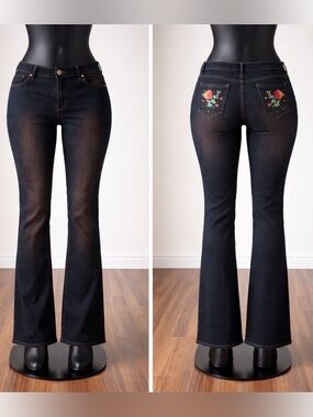 DG 2 Diane Gilman Dark Wash Floral Pocket Bootcut Jeans size 24WP